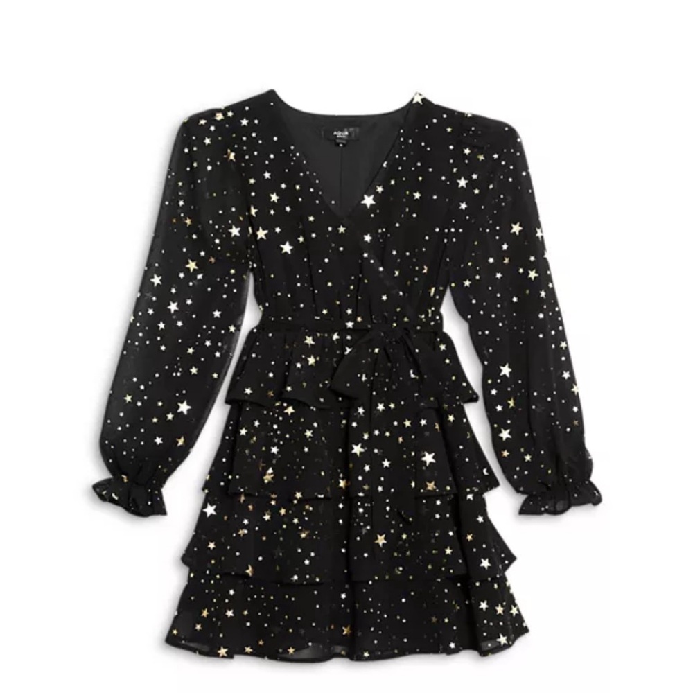 AQUA girls metallic star ruffle dress